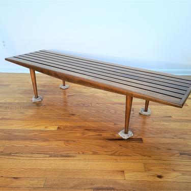Mid Century Danish Modern Slatted Wood Coffee Table / Bench 