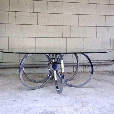 Midcentury Baughman Style Chrome Ring Coffee Table