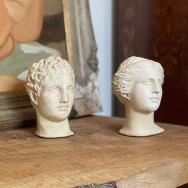 Vintage Bust Set of 2 Greek style Retro Deco Mid Century Modern as is Man Women Hair Art Nouveau Brutalist 