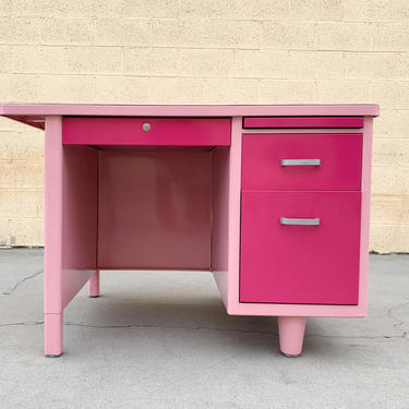 1960s Single Pedestal Tanker Desk Refinished in Two-Tone Pink
