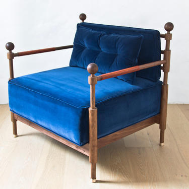 Ursa Chair - Walnut and velvet lounge chair with bronze feet 