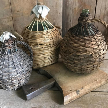 1 Large French Demijohn Wine Bottle, Flagoon, Hand Wrapped Wicker, French Farmhouse 