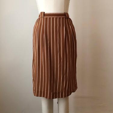 Brown, Cream, and Red Striped Silk Skirt - 1980s 