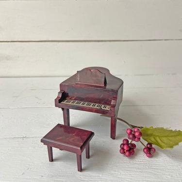 Vintage Miniature Dollhouse Brown Piano With Stool // Piano Room For Dollhouse // Dollhouse Hobby, Collector // Perfect Gift 