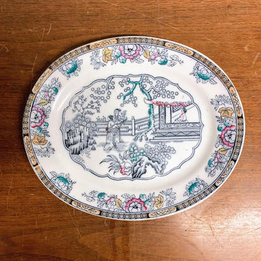 Antique 1800's Ashworth Bros Chinese Pattern Transferware Ironstone Oval Platter 