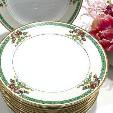 11 Vintage Meito Japan Emerald Floral Bone China Lunch Plates 