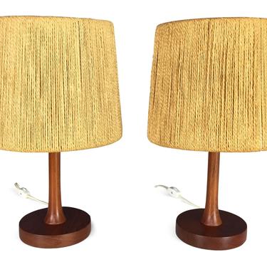 Danish Teak Table Lamps with Rope Shades a Pair