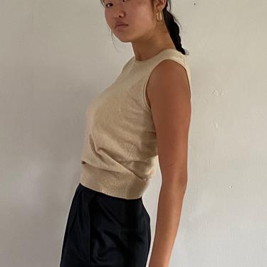 90s Les Copains cashmere sleeveless sweater / vintage beige Italian pure cashmere cropped sleeveless crewneck sweater tank top | XS S 