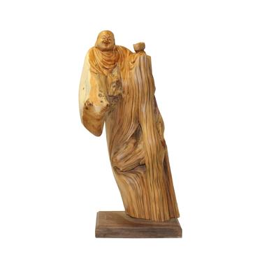 Chinese Cypress Wood Carved Irregular Shape Happy Buddha Statue ws1004E 