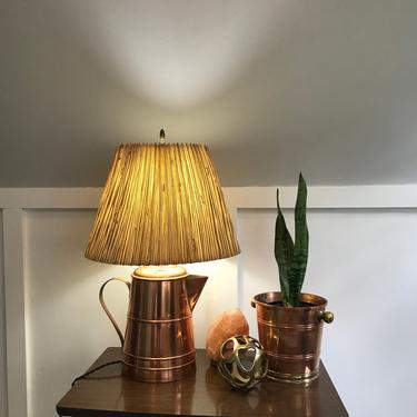 Copper Lamp pitcher lamp 1970s original folded shade Copper Organic Colonial Classic Decor 