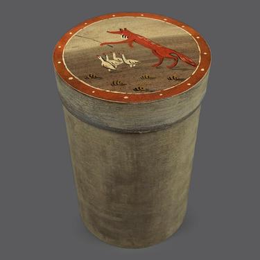 Hand-Painted Wooden Shaker Style Box Tall Round Box Fox And Singing Geese Goose American Art Folk Jewelry Chest Box Small Medium Storage 