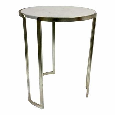 Modern SIlver Leaf Finished and White Marble Side Table