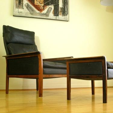 Danish Modern Brazilian Rosewood & Leather High Back Lounge Chair By Hans Olsen for Vatne Mobler - Eames, Knoll, Herman Miller Mid Century 