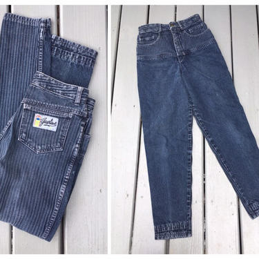 vintage 80s Gasoline jeans, 80s high waisted stonewash jeans / 80s stonewashed striped denim, vintage designer jeans / high rise jeans 