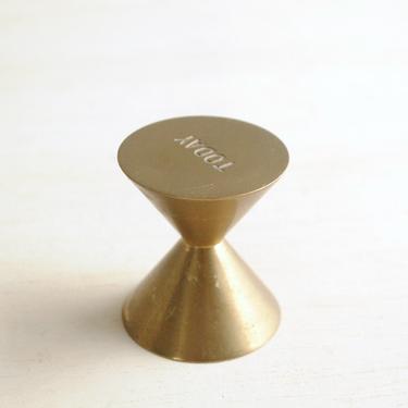 Vintage Brass Paperweight, Today Tomorrow Paperweight, Gold Paperweight 