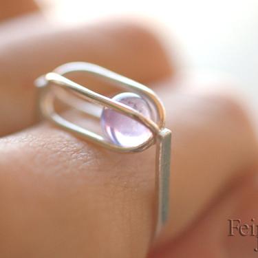 Gravity Collection: Sterling Silver Ring with Floating Amethyst 