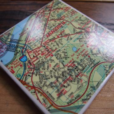 2005 Anacostia Southeast Washington DC Handmade Repurposed Vintage Map Coaster - Ceramic Tile - From 2000s Atlas - District of Columbia 