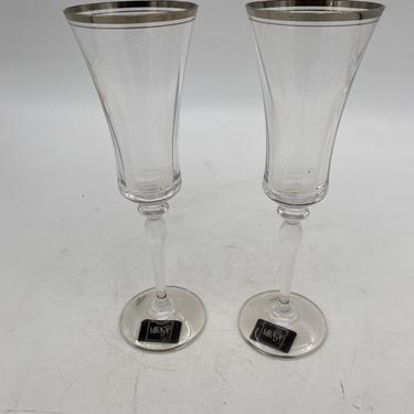 Vintage Crystal Mikasa Jamestown Fluted Champagne Glasses Pair 