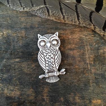 NIGHT OWL Vintage 40s Owl Brooch | 1940s Sterling Silver Owl Pin | Fred Harvey Era Pin | Native American Jewelry, Western, Southwestern 