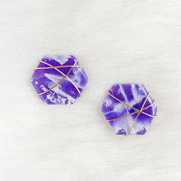 Wrapped Crystal Stud in amethyst // Cosmic Collection // Polymer Clay Statement Earrings // Lightweight earrings // Hexagon Earrings 