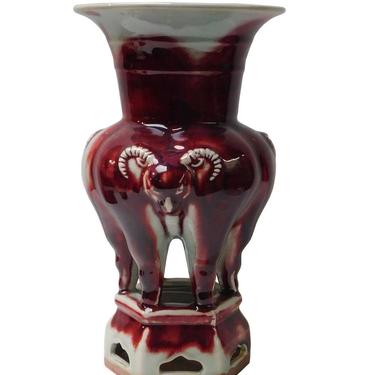 Red White Glaze Ceramic 3 Rams Accent Vase Figure cs2160E 
