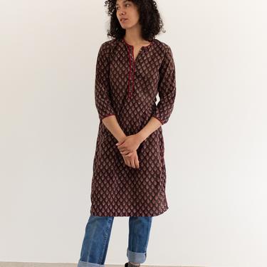 Vintage Red Brown Tunic Shirt | Block Print Folk Cotton India | XXS XS | 