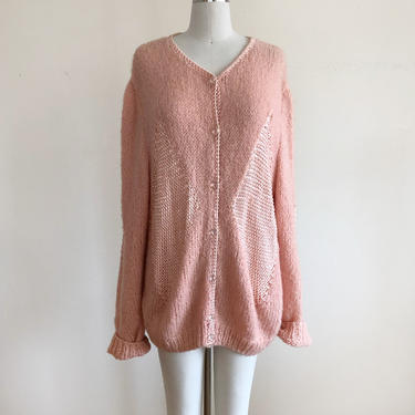 Oversized, Fuzzy Pale Coral Cardigan Sweater - 1980s 