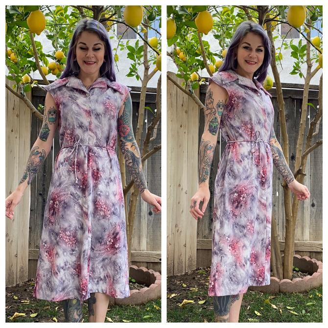 Vintage 1970’s Grey and Pink Floral Swirl Dress 