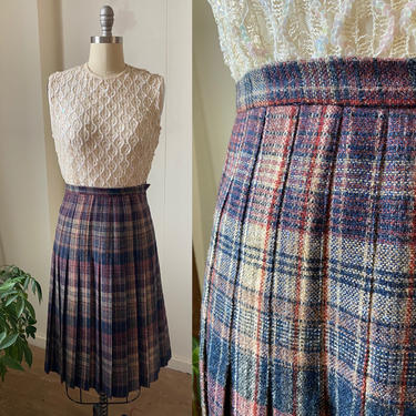 1970s Evan Picone Wool Plaid pleated midi skirt, Women’s Union label 