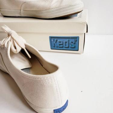 1980s White Keds Gymshoes Deadstock  New In Box/ 80s Athletic Tennis Shoes Sneakers Trainers White Canvas / size 6.5 