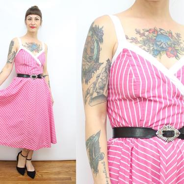 Vintage 80's Pink and White Sun Dress / 1980's Summer Dress Summer Dress / 50's Inspired Dress / Pin Up / Women's Size Small - Medium by Ru