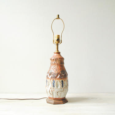 Vintage Pottery Lamp, Table Lamp, Mid Century Neutral Ceramic Lamp, Handmade Pottery Lamp, Mid Century Lamp, Stoneware Lamp, Brown Lamp 