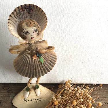 Vintage Shell Girl Souvenir Madison Wisconsin, Handmade Girl Made From Clam Shells, Pipe Cleaner Legs Arms 