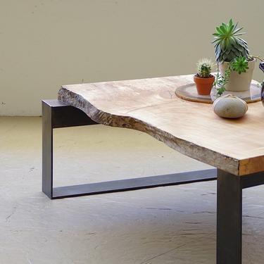 live edge coffee table from urban salvage maple and high recycled content steel 