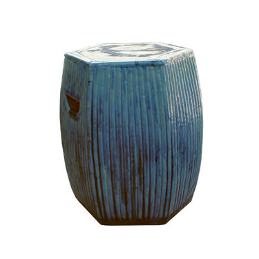 Chinese Hexagon Bamboo Theme Turquoise Green Ceramic Clay Garden Stool ws919E 