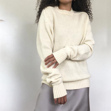 vintage cream wool oversized sweater, M to XL 