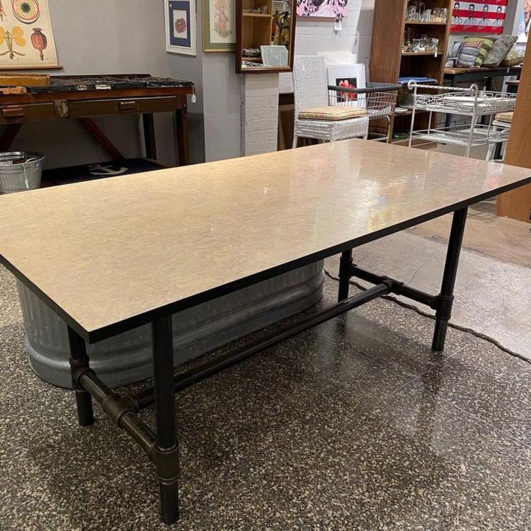 Industrial table with pipe legs, 71”L x 36”W x 30”H 