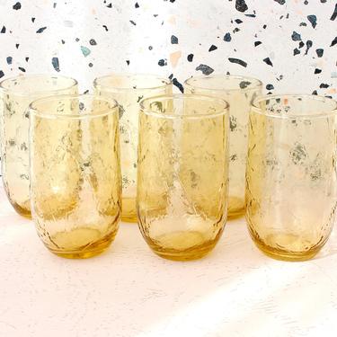 Vintage 1970s Autumn Leaf Amber Juice Glasses - Anchor Hocking Thanksgiving Small Drinking Glasses - Set/6 