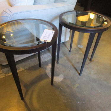 PAIR OF ROUND ACCENT TABLES WITH GLASS TOP IN BRONZE FINISH