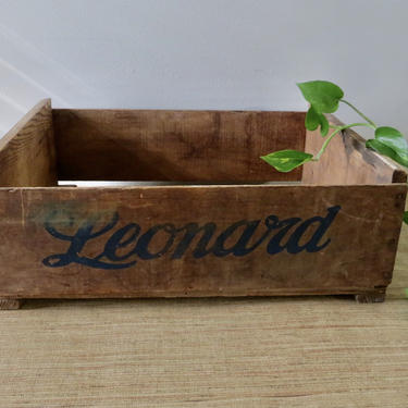 Vintage Wood Crate - Rustic Wood Crate - Leonard Brothers Wood Fruit Crate - Leonard Wooden Crate - Leonard Brothers Produce Crate 