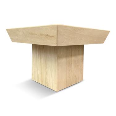 Mid Century Square Italian Travertine Side Table on Pedestal Base
