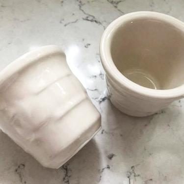 Vintage Set of 2 Longaberger Pottery White Woven Traditional Small Sherbet Cups, Succulent Pots, Small Candle Votive Candle by LeChalet