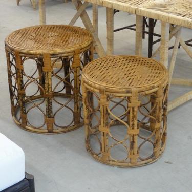 Set of Tortoise Shell Bamboo Drum Tables