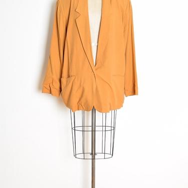 vintage 90s blazer jacket mustard yellow silk slouchy oversized plus size XL XXL clothing 