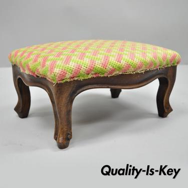 Small Antique French Provincial Country Louis XV Walnut Petite Ottoman Footstool