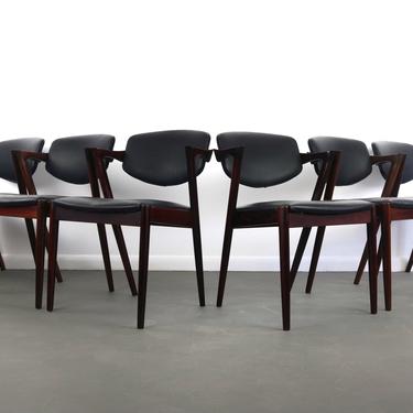 Set of Six ( 6 ) Kai Kristiansan Model 42 Dining Chairs in Rosewood and Leather 
