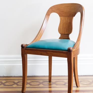 Walnut Chair with Teal Leather Upholstery