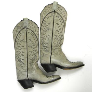 70s Gray Cowboy Boots | Leather Western Boots| Tony Lama | US 4 