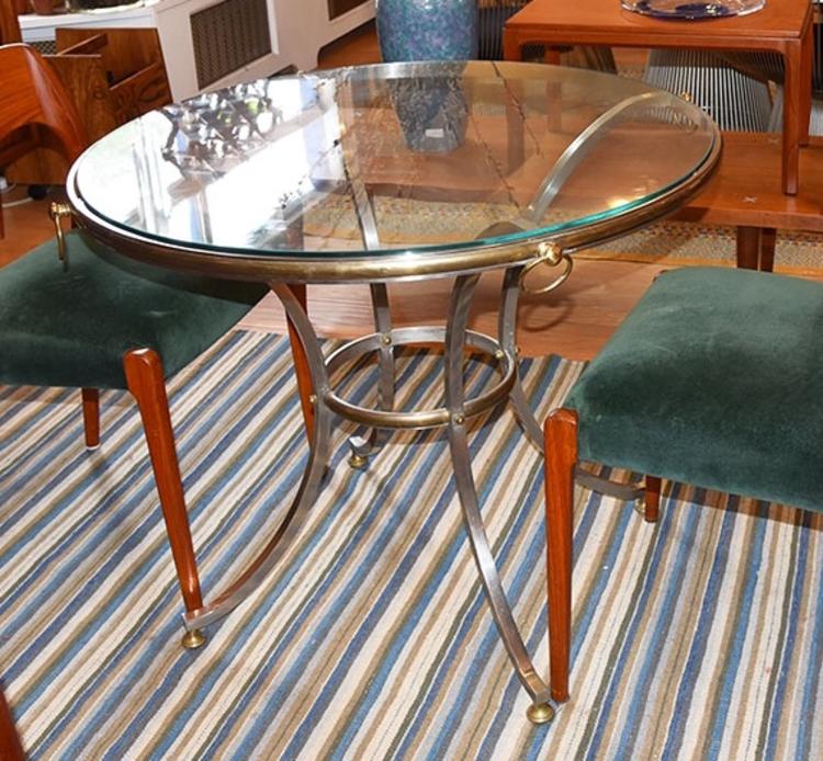 Vintage LaBarge 36 Glass Dinette Table in Brass & Stainless Steel