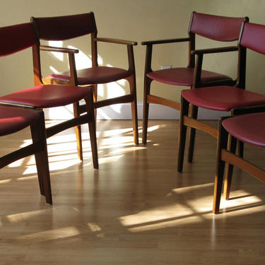 Set of Six Erik Buch Teak Chairs in Red Leather (made to order, set of six side chairs only) 